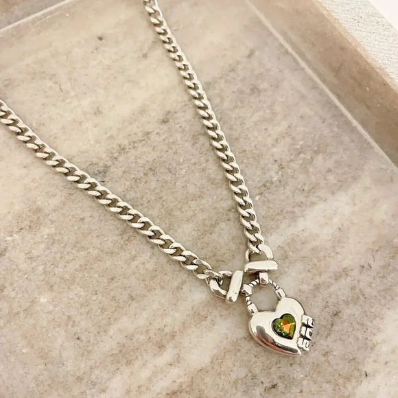 925 Sterling Silver Curb Chain Link Necklace Heart Necklace Heart Lock Chain - Picture 5 of 8